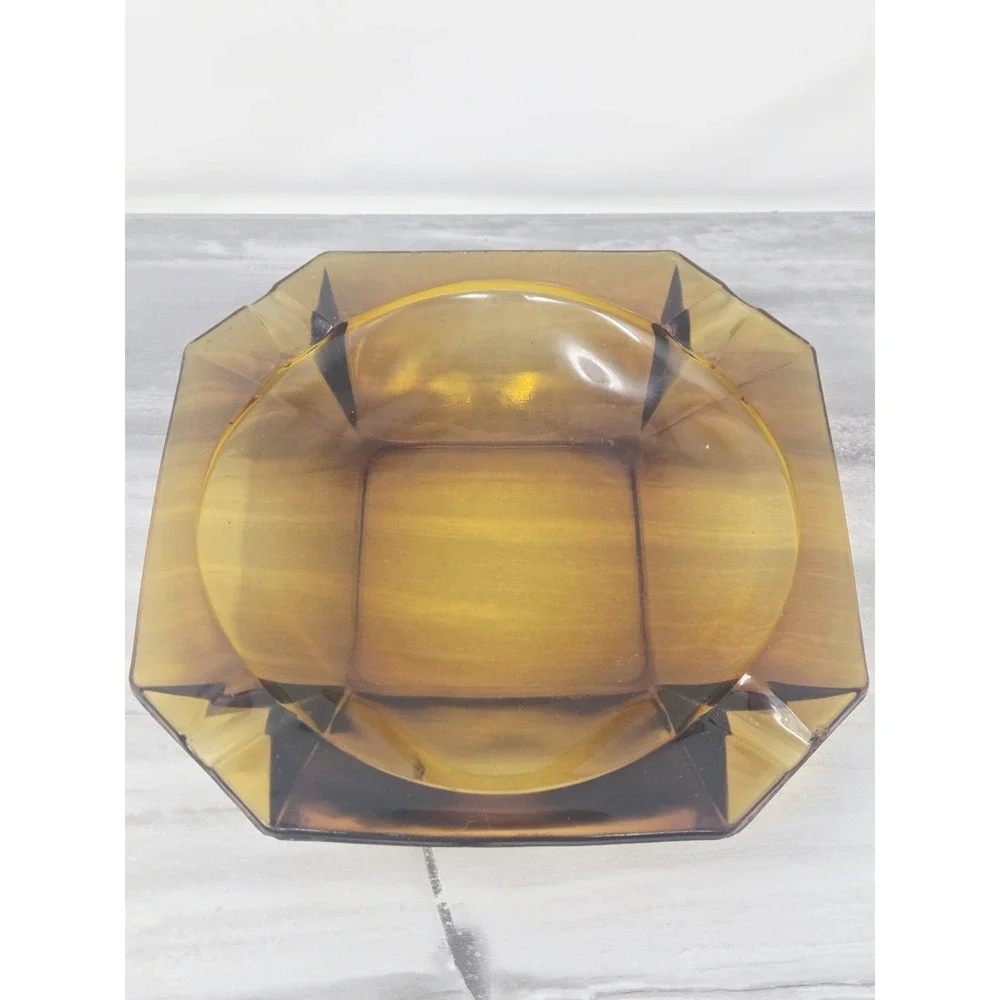 Vintage 8" Amber Glass Octagon Ashtray Arrows - Great Condition!‎ - Picture 7 of 10